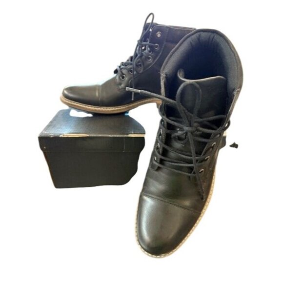 JF Riverside Black Lace-Up Ankle Boots 10M Mens Durable Leather Look - Picture 3 of 6